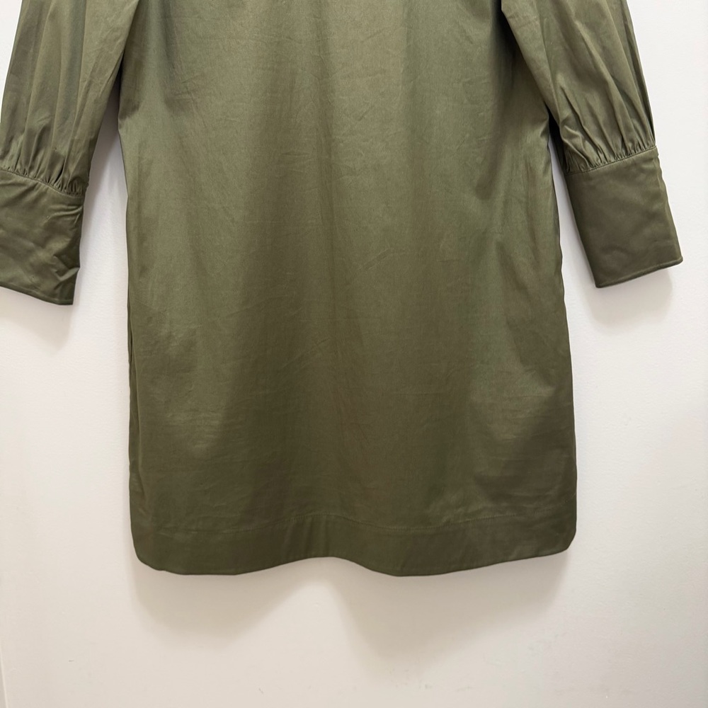 Cuyana Poplin Cotton Stretch Shift Dress Long Sleeve Pockets Olive Green Size L - Picture 5 of 13